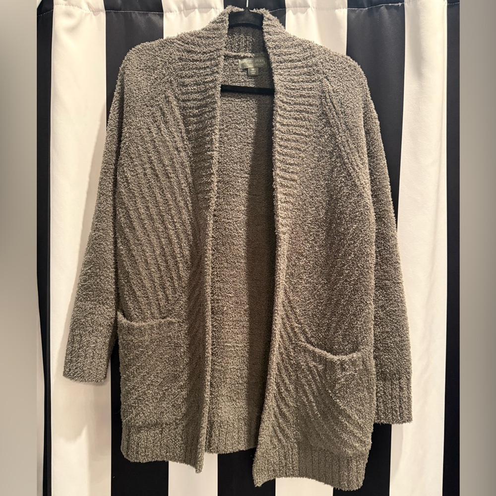 BAREFOOT DREAMS • CozyChic Olive Gray Cozy Gray Open-Front Sweater